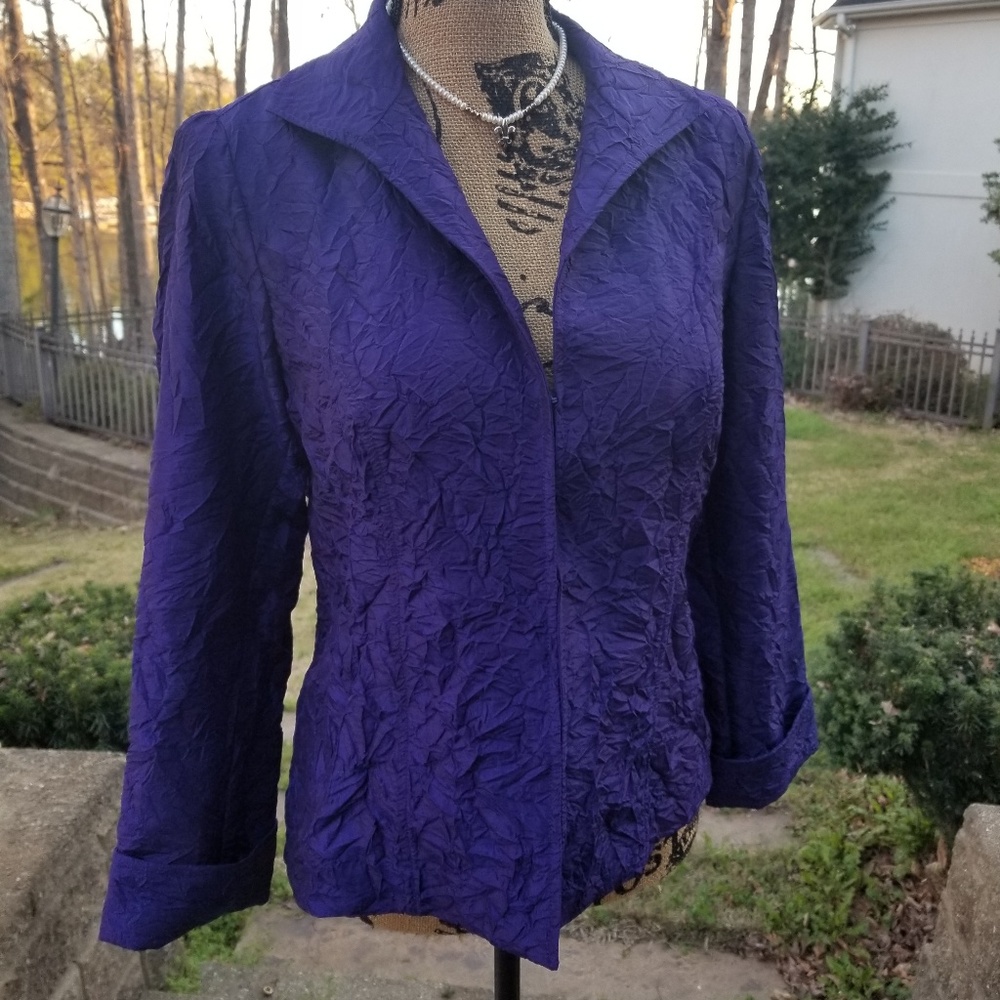 CHICO'S ROYAL PURPLE ROUCHED JACKET